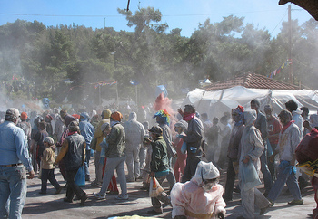 flour war in Galaxidi, Greece