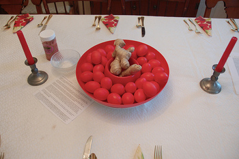 Table set for Red egg and ginger party